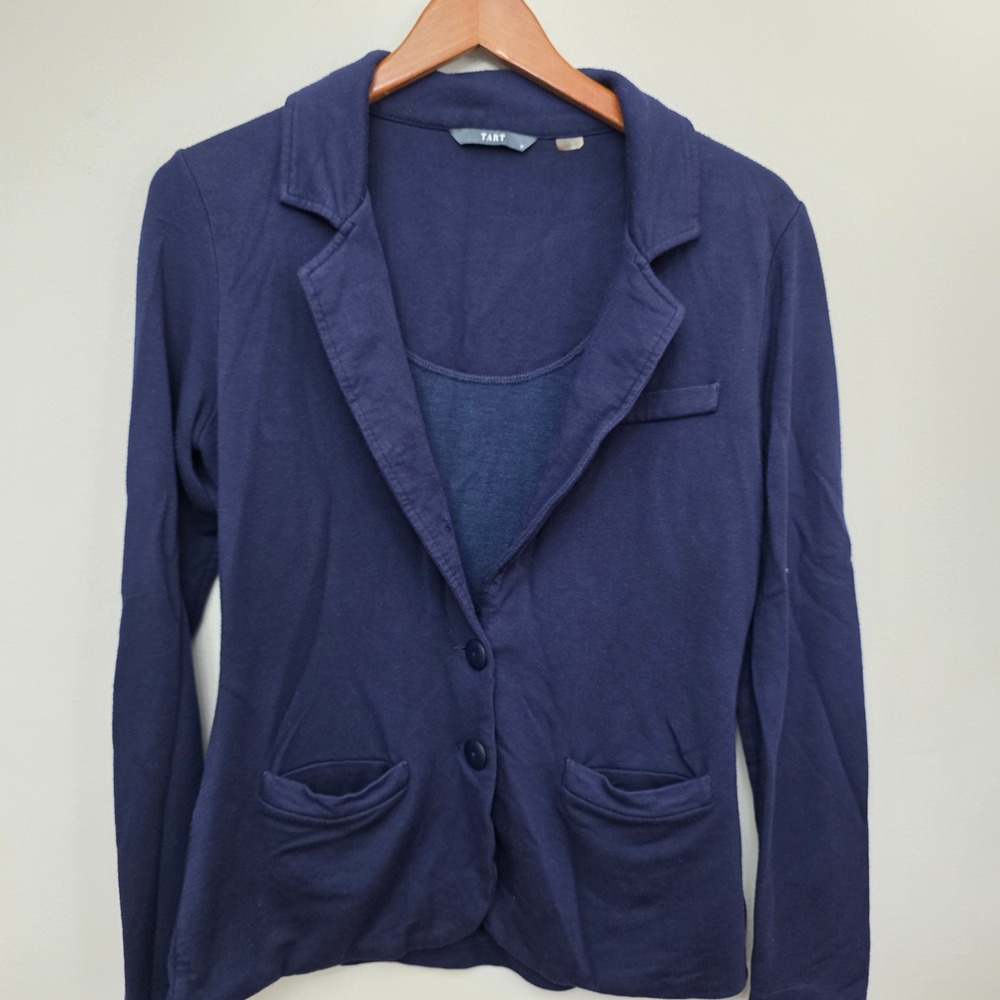 Tart Womens Navy Blue Knit Button Front‎ Blazer Jacket Size Medium Made in USA